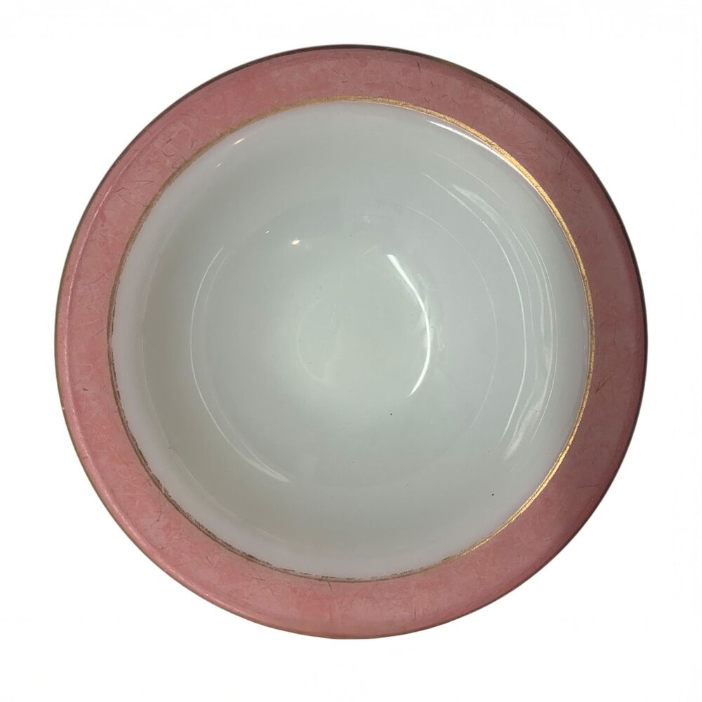 Vintage Pyrex Flamingo Pink Rim Milk Glass Bowls Set of 4 White Retro Kitchen - Picture 7 of 11